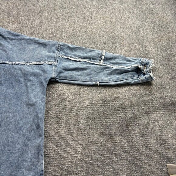 VTG Veveret Shirt Shaket Womens S Blue Demin Frayed Edges‎ Silver Studded Y2K - Picture 10 of 16